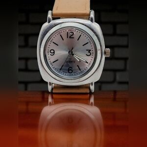 Silver Watch with Tan Strap Japan Movement 21454XT